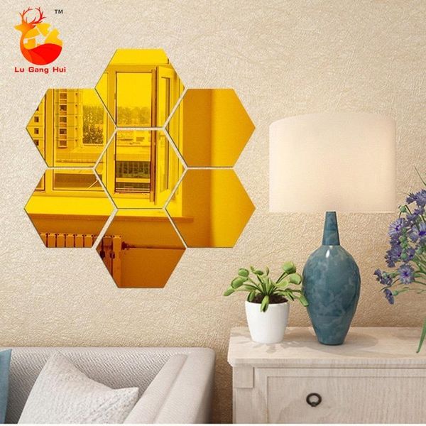 mirrors 12pcs/set diy 3d mirror wall sticker hexagon home decor stickers art decoration multi-color